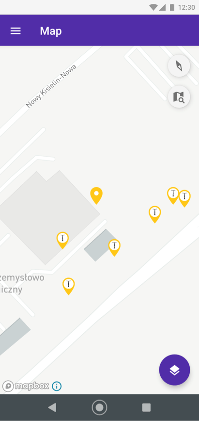 Okno główne widoku mapy w aplikacji mobilnej Urban