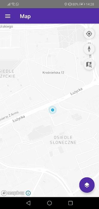 Pozycja w oknie głównym widoku mapy w aplikacji mobilnej Urban